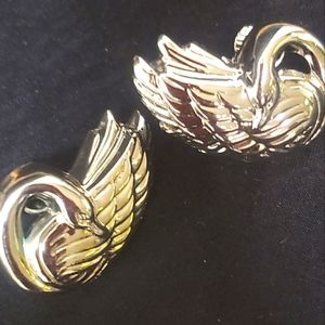 Swan earrings clip on style silvertone